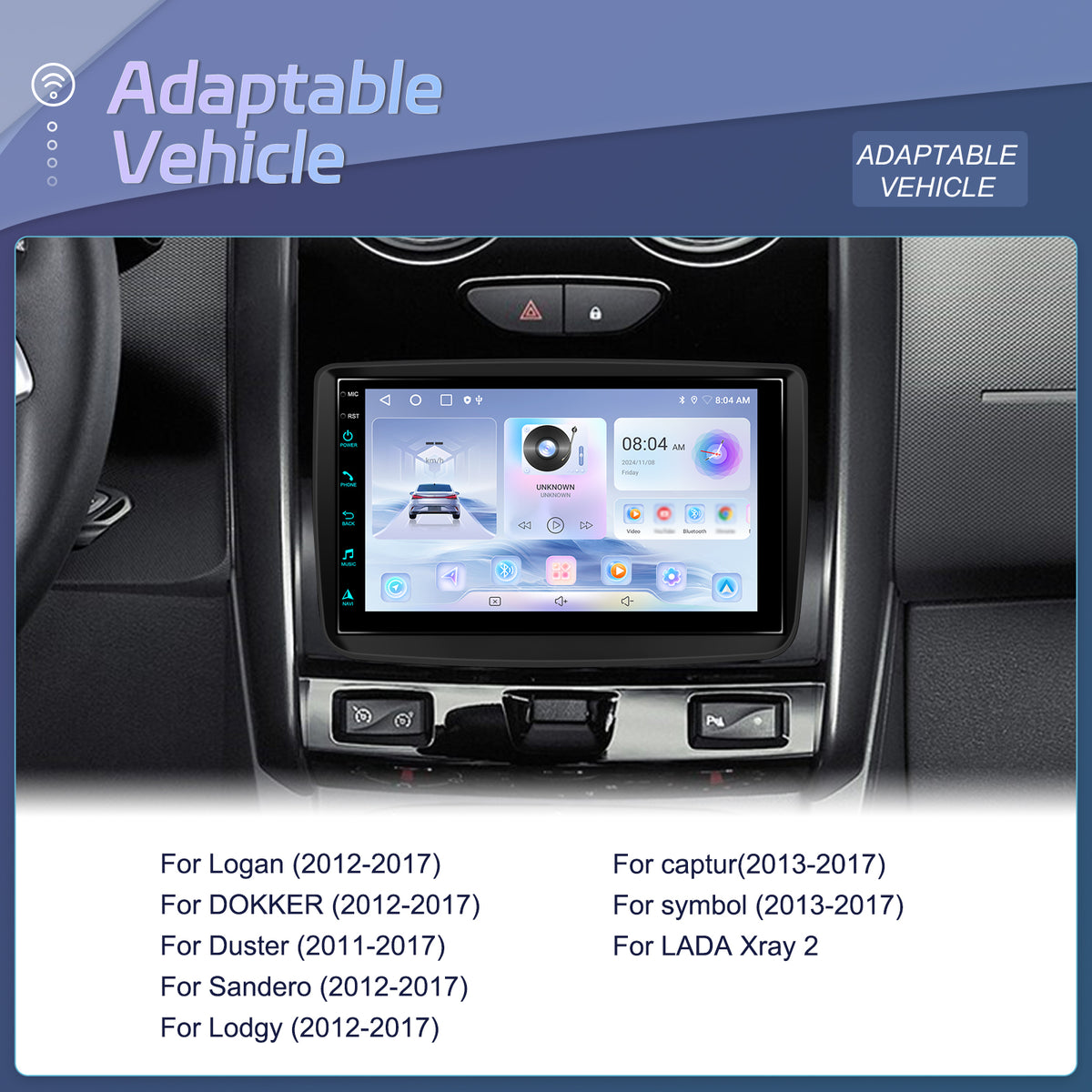 Android-Navigation SonorX A4233, Android 15-System, für Dacia und Renault, 7-Zoll-IPS-Bildschirm, 2 GB + 64 GB, CarPlay, Android Auto, Bluetooth, Wi-Fi, GPS, Schwarz