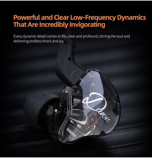 Casti KZ Dawn, Super Linear, 1DD Dynamic Driver de 13 mm, Bass Puternic, IEM, Microfon HD, Cristal