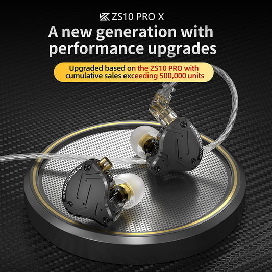 KZ ZS10 PRO X Headphones, 1DD 4BA Hybrid, HIFI Bass, Metal, sport with noise cancellation, Monitor, Black