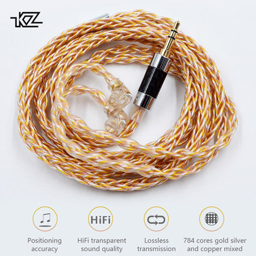 KZ CCA headphone cable, Hybrid 784 plated with gold, OFC silver and copper 8 cores, Gold