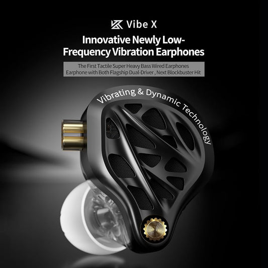 Casti KZ Acoustics Vibe X , HiFi cu driver de vibratii de 13 mm Dual Driver Hibrid , monitor IEM In Ear, design ergonomic , Jack 3.5mm cu microfon HD, Negru
