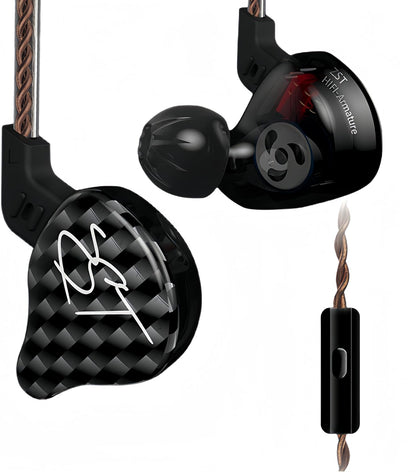 KZ ZST 1BA+1DD In-Ear-Kopfhörer, Hybrid-Balanced-Armature mit dynamischen kabelgebundenen Kopfhörern für Gaming, Musiker, Schwarz, mit Mikrofon
