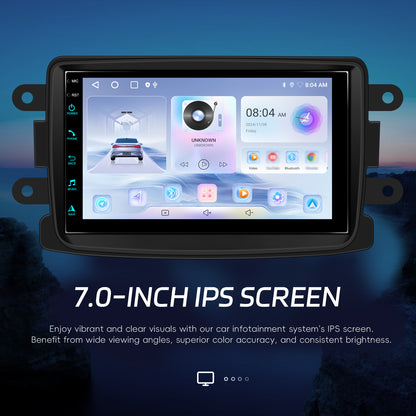 Android-Navigation SonorX A4233, Android 15-System, für Dacia und Renault, 7-Zoll-IPS-Bildschirm, 2 GB + 64 GB, CarPlay, Android Auto, Bluetooth, Wi-Fi, GPS, Schwarz
