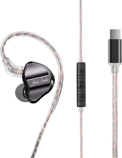 FiiO JadeAudio JD1 Kopfhörer, 10-mm-LCP-Dynamiktreiber, Hi-Fi Res, USB-C-Kabel mit integriertem DAC und HD-Mikrofon, Schwarz