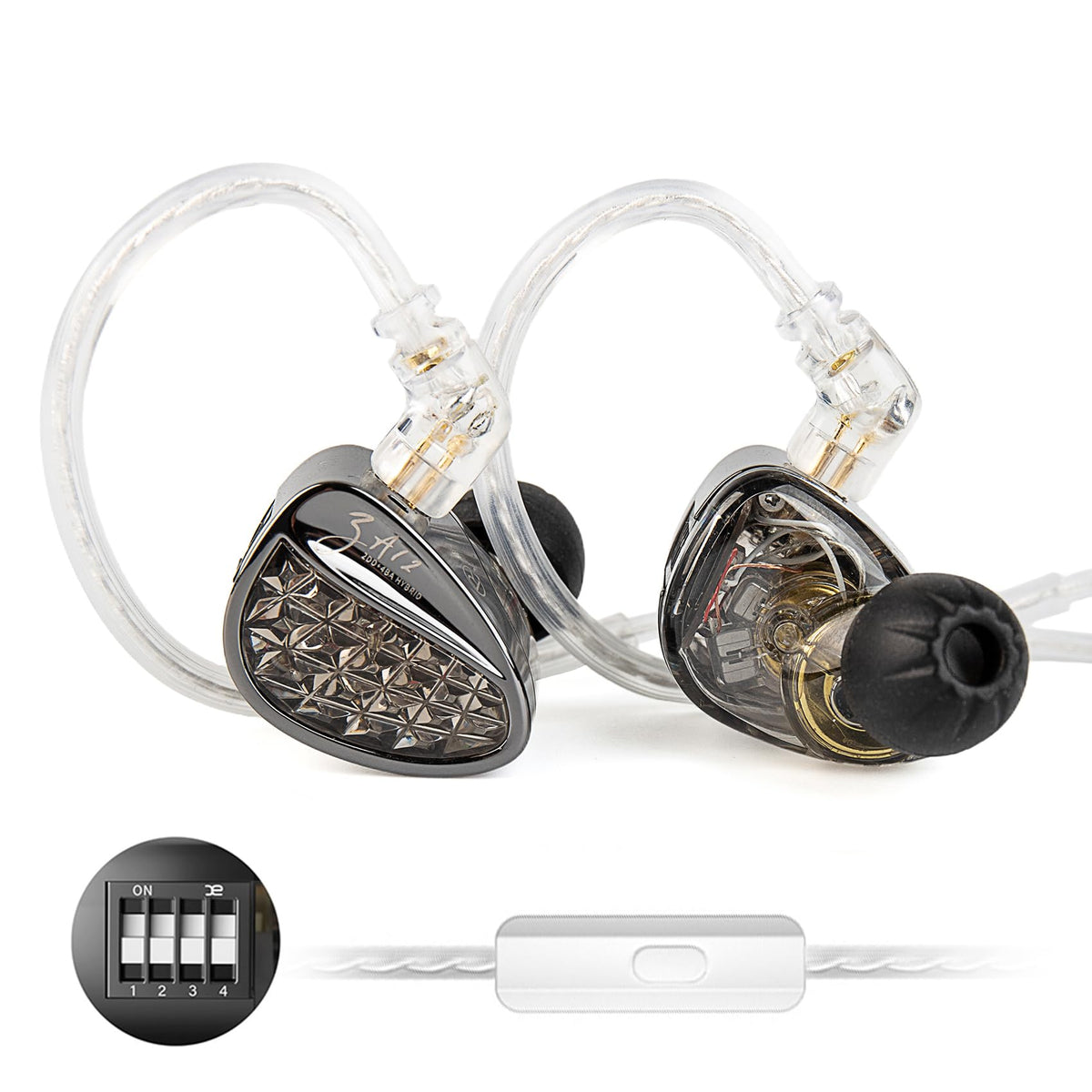 KZ ZA12 Negru – IEM hibrid 2DD + 4BA cu microfon și reglaj