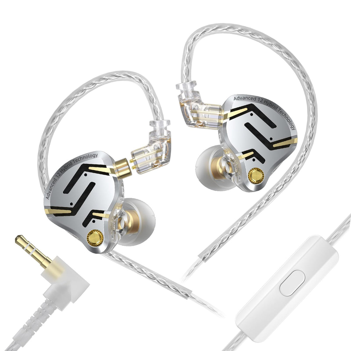Casti KZ ZS12 PRO 2, Hibride 6 drivere 5BA+1DD, sunet clar HiFi si bas captivant, pentru gaming, muzicieni, cantareti, audiofili, cablu Jack 3.5 Microfon HD, Argintiu