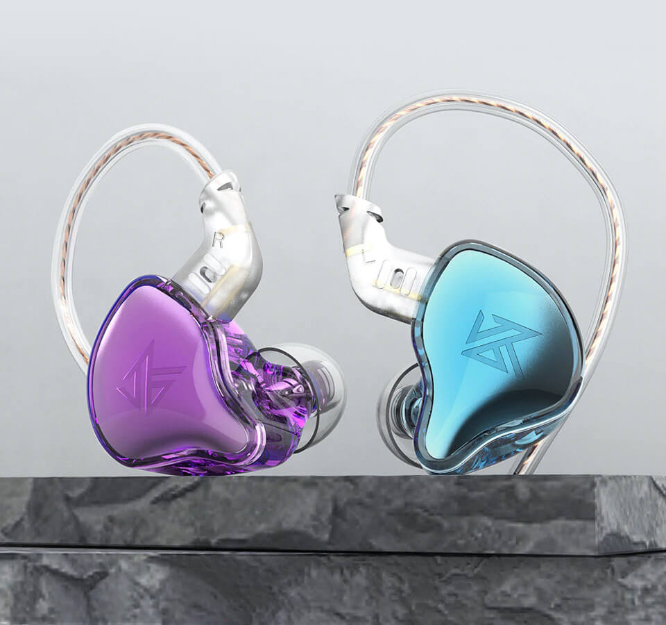 KZ EDC Headphones Dynamic, bass HIFI, with in-ear monitoring, sports with noise cancellation, Microphone, Blue/Violet